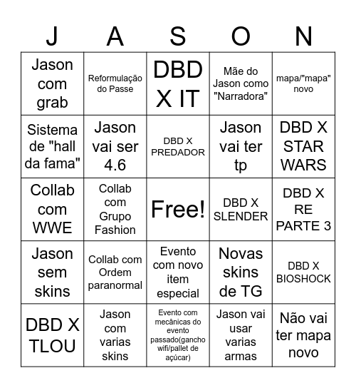 Bingo dos 10 anos de DBD Bingo Card