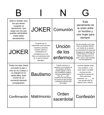 Los Sacramentos Bingo Card