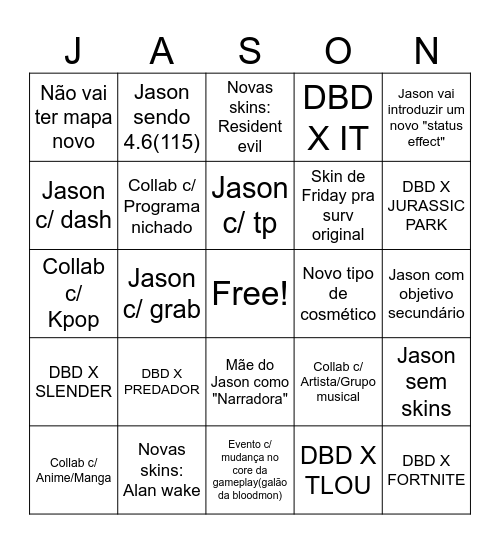 Bingo dos 10 anos de DBD Bingo Card