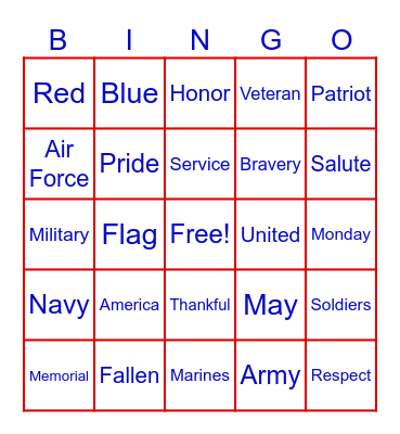 Memorial Day Bingo Card