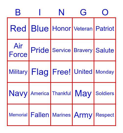 Memorial Day Bingo Card