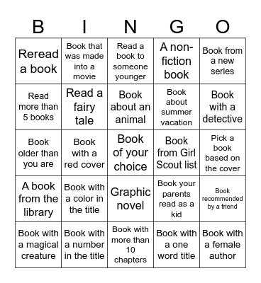 Summer Reading Bingo Card