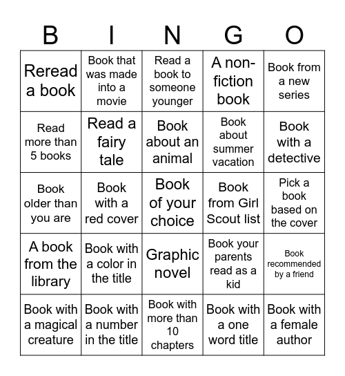 Summer Reading Bingo Card