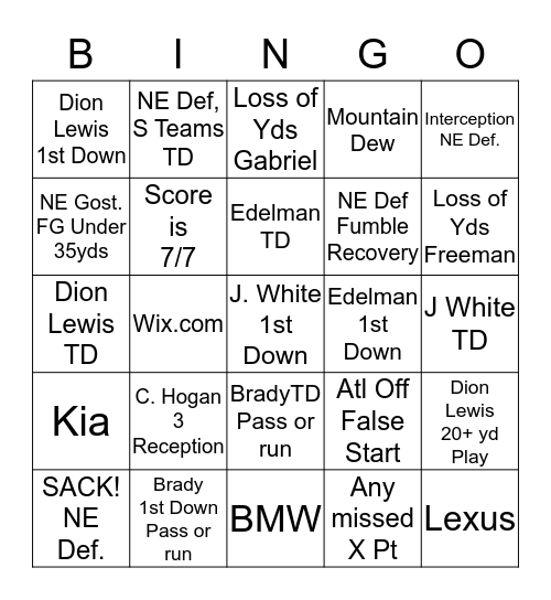 **SUPER FANTASY BINGO** Bingo Card