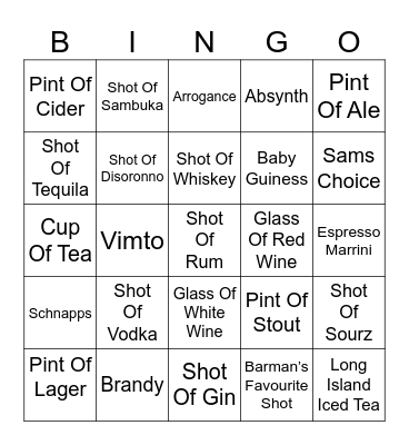 Sam’s Stag Bingo Card