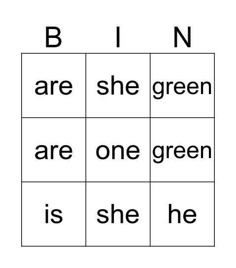 Orange Sight Words Bingo Card
