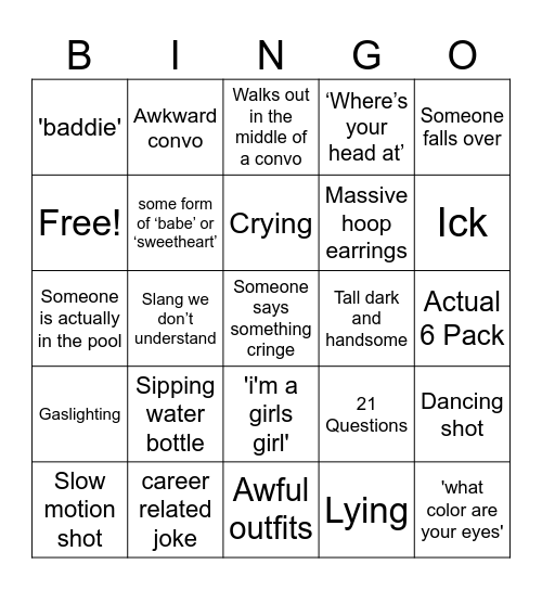 Love Island Bingo Card