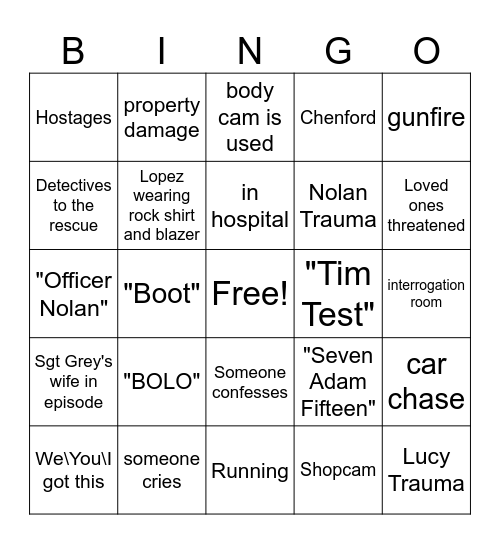 The Rookie Bingo Card