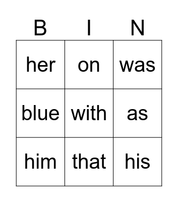 Green Sight Words Bingo Card