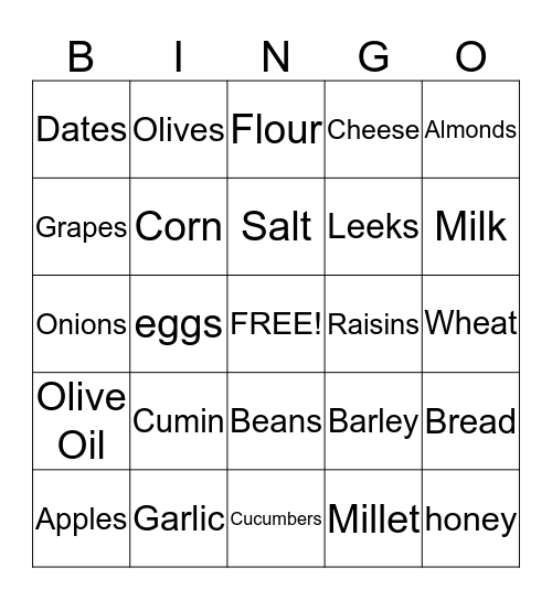 FOODS FOUND IN THE BIBLE Bingo Card