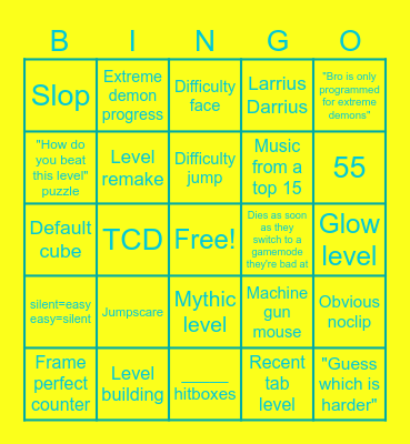 Geometry Dash Shorts Bingo Card