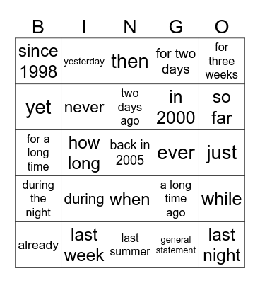 Past simple vs present perfect Bingo Card