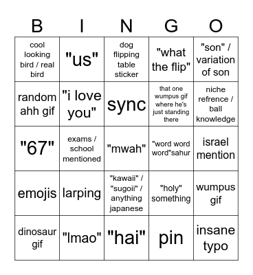 D Bingo Card