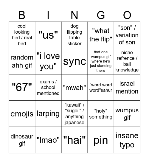 D Bingo Card