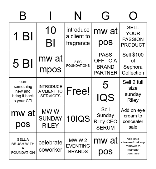 One check off per basketSeS Bingo Card