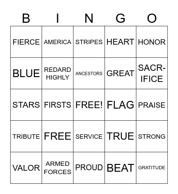 *Memorial BINGO* Bingo Card