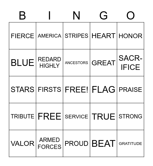 *Memorial BINGO* Bingo Card