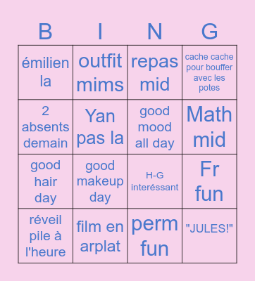 Journée du 26/05 Bingo Card