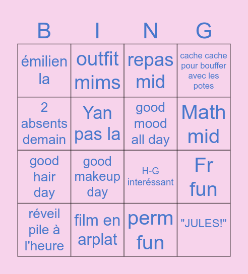 Journée du 26/05 Bingo Card