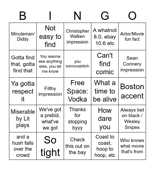 Never Enough Comics Bingo Card