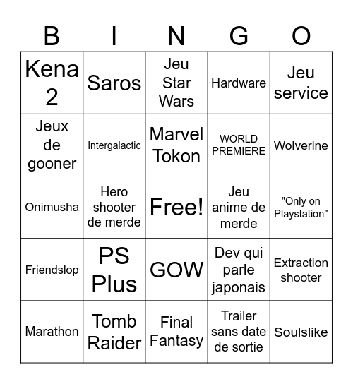 State of Play Bingo Card