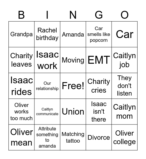 Family meeting bingo Card