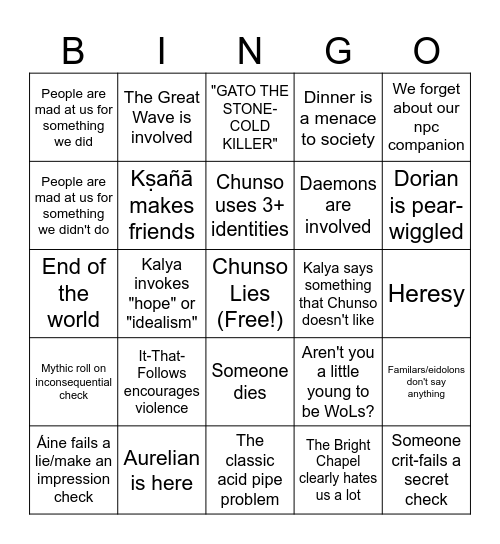 Riot RP Session Bingo Card
