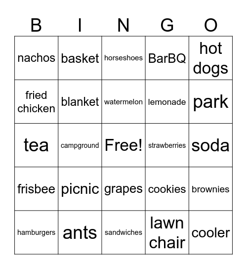 Picnic Bingo Card