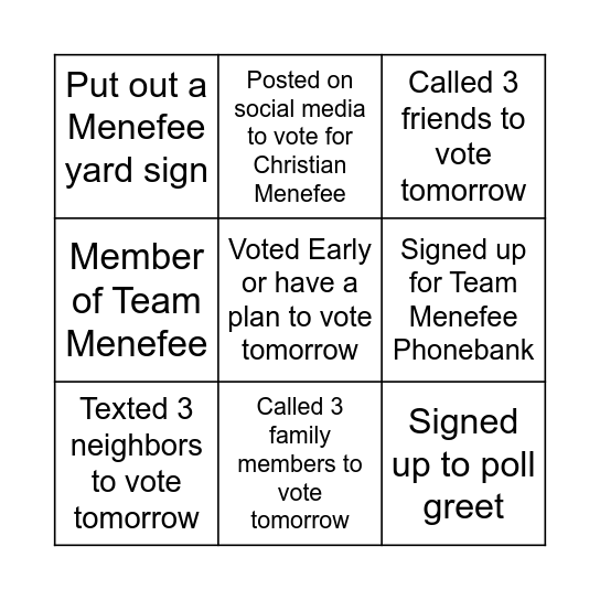 TEAM MENEFEE GOTV GAME Bingo Card