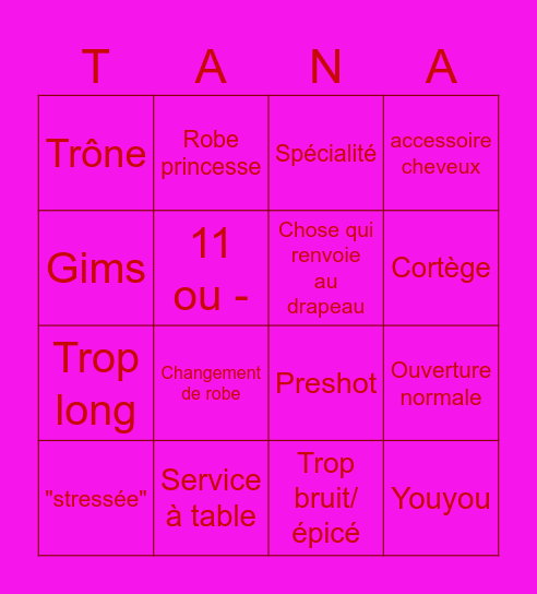mariage Bingo Card