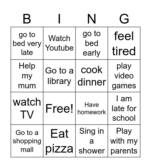 Adverbs of frequency Bingo Card