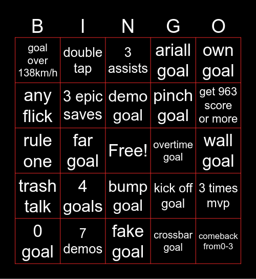 rocketleagues Bingo Card