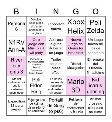 E3nt Bingo Card