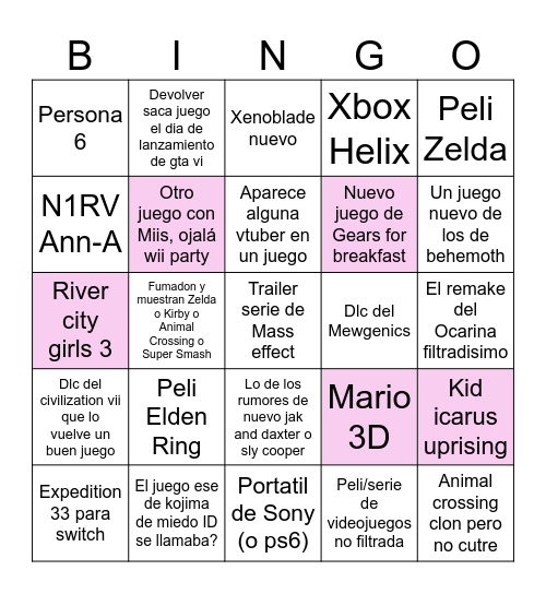 E3nt Bingo Card