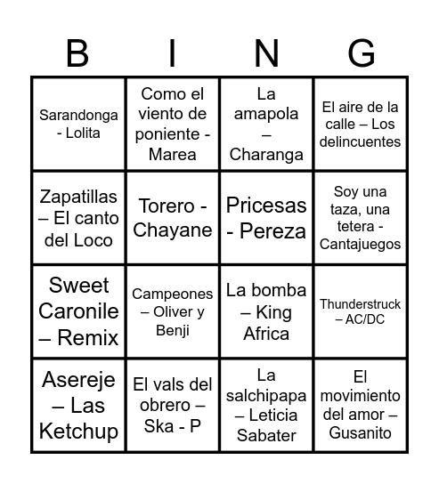 El Repóker Musical Bingo Card