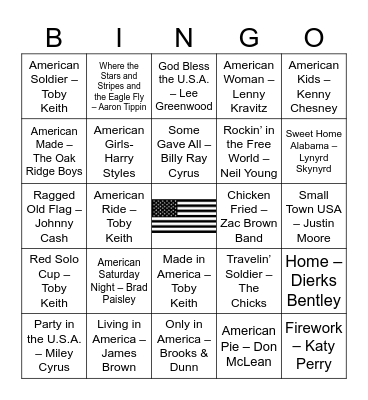 Patriotic Playlist Bingo Card