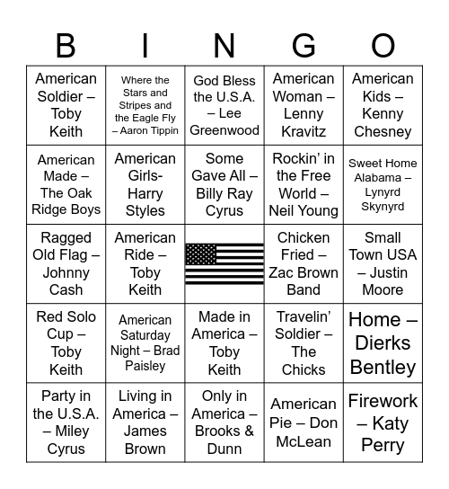 Patriotic Playlist Bingo Card