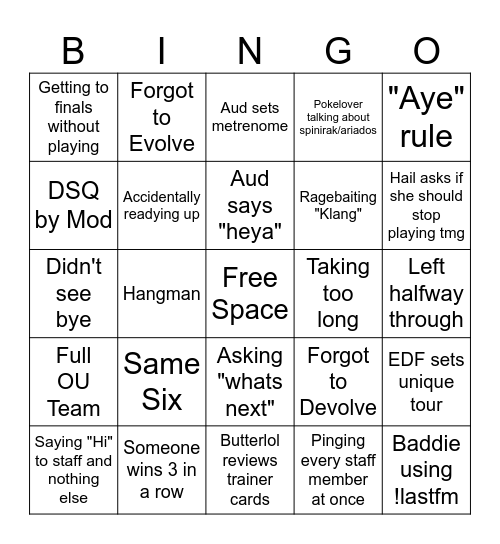 Tours Minigames Bingo Card