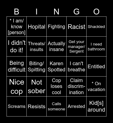 Aarbie's Karen Bingo Card