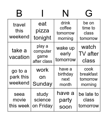 "Going To" Bingo Card