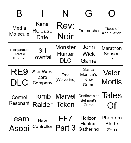June 2026 State of Play Bingo Card