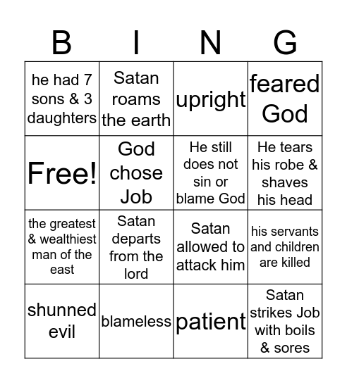 The book of Job Bingo Card