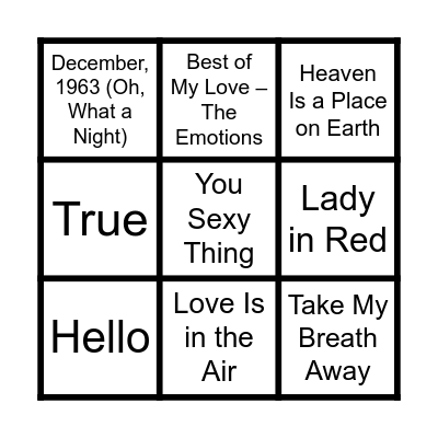 70s & 80s Love Songs Bingo Card