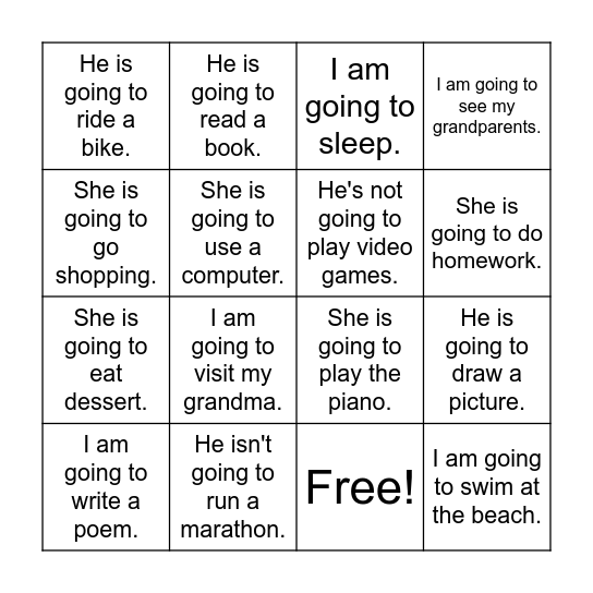Plans Bingo Card