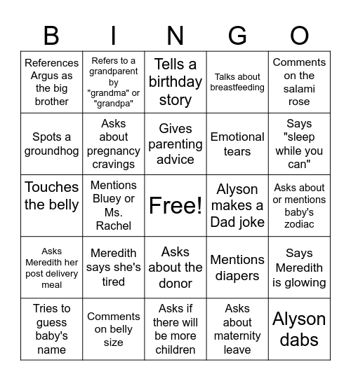Baby York Bingo Card