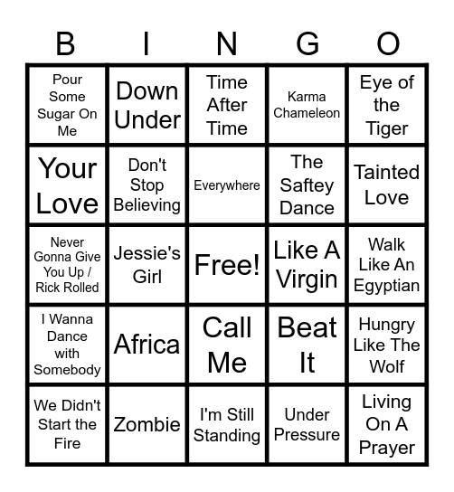 80's Bingo Card