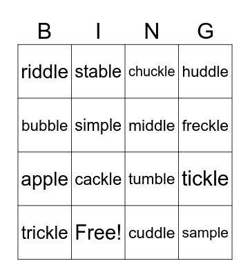 -le words Bingo Card
