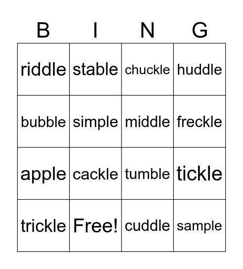 -le words Bingo Card