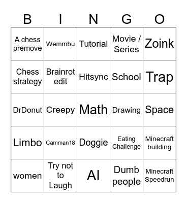 YT Shorts Bingo Card