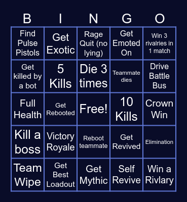 Fortnite Bingo Card